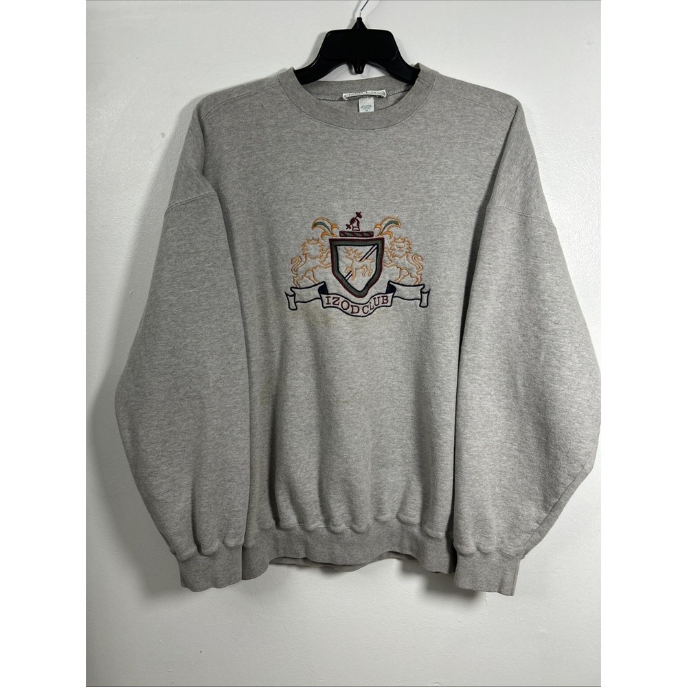 Vintage 90's Izod Club Men XL Gray Embroidered Sweatshirt Stained 6425